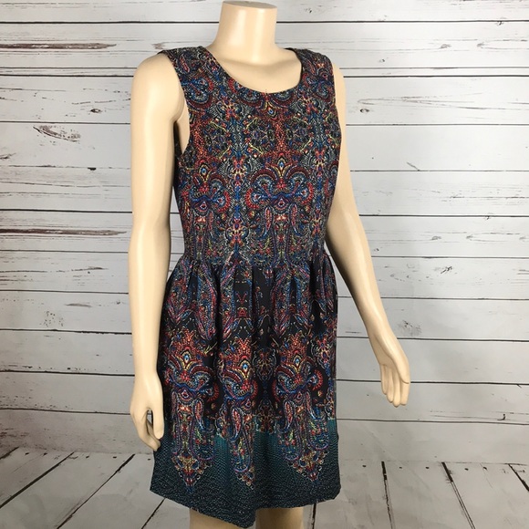 BeBop Dresses & Skirts - BeBop blue red teal print dress size L jr